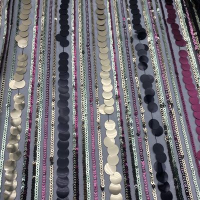 качество  Elegant QUICK DRY stripe polyester mesh with sequin embroidery fabric for evening dress завод